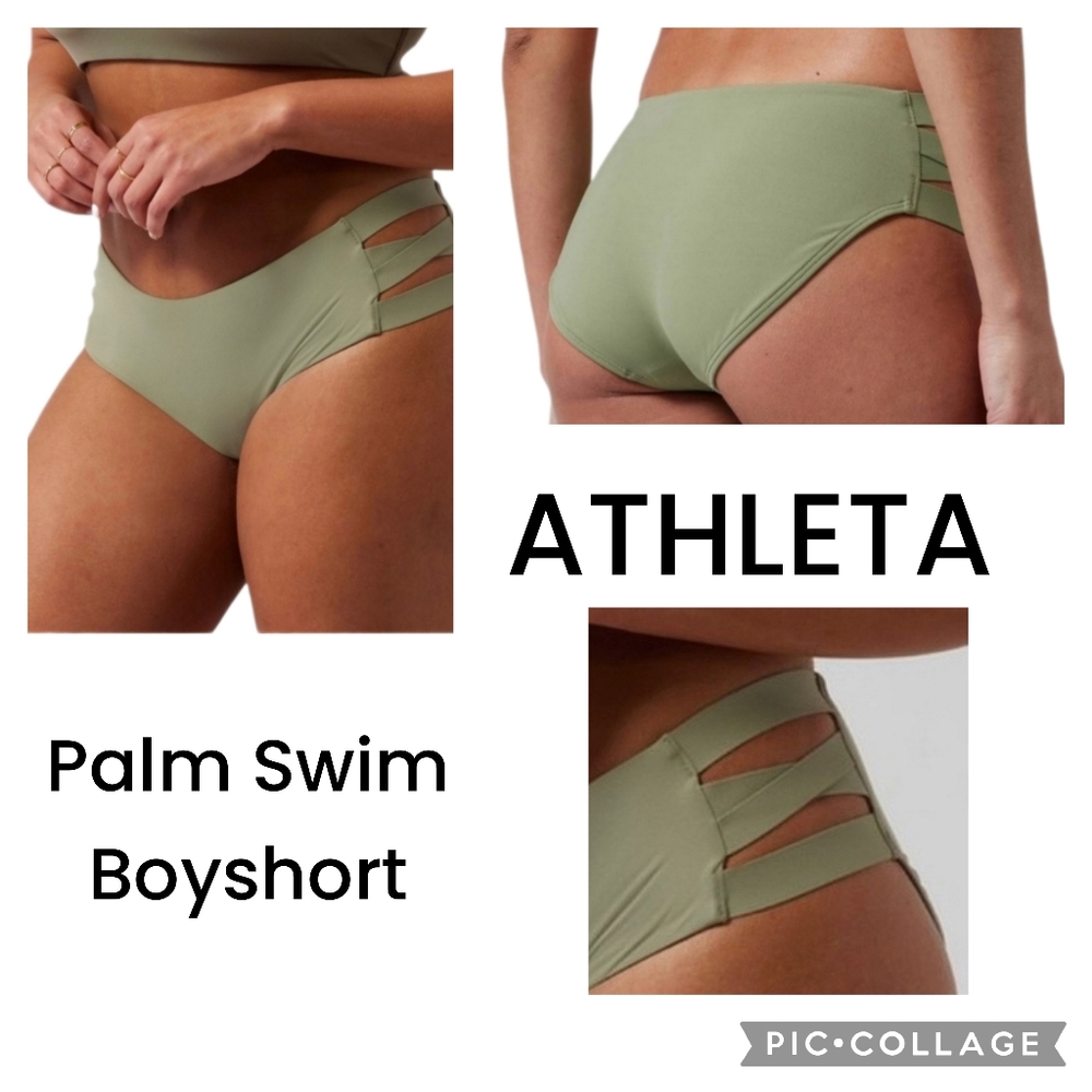 Athleta Palm Swim Boyshort in green recycled ♻️ materials SU049